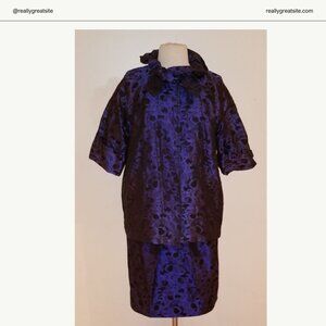 St. John Blue & Black Print Skirt Suit - Size 10/14